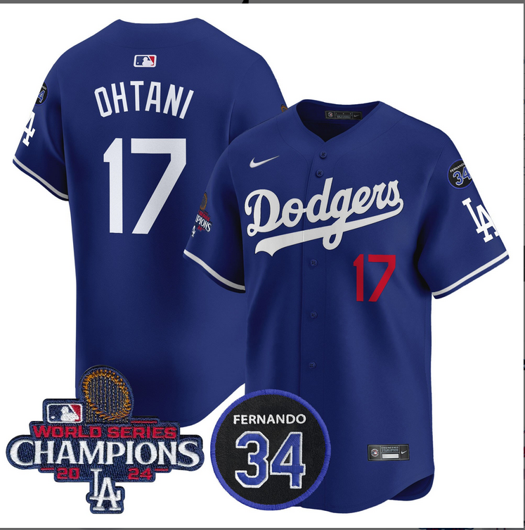 Men MLB Los Angeles Dodgers 17 Ohtani blue 2024 World Series Champions Patch Limited Jersey style 2